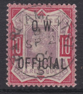 Gb Qv 1896 - 1902 Ow Official 10d Sgo35 Cds Postmark