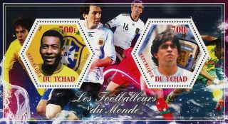 Chad World Soccer Players Sport Pelé Maradona Souvenir Sheet Of 2 Stamps Nh