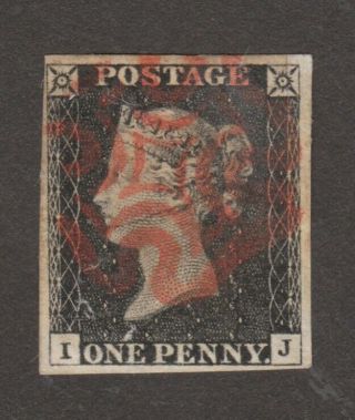 Qv 1d Penny Black 1840 4 Margin Plate 1b,  Letters I J
