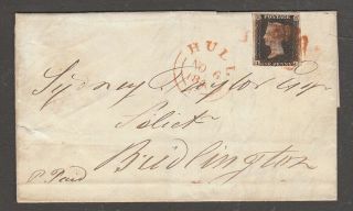 Qv 1d Penny Black 1840 Plate 6,  Letters I L On Entire.  3 Scans Hull Nov 6th