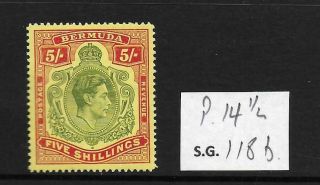 1939 Bermuda: 5s Arms Pale Dull Yellow/green & Red/yellow Sg118b Perf 14.  25 Mnh