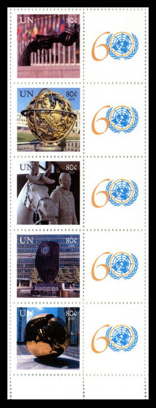 United Nations Un Ny 880 - 4 2006 60th Anniv Of Un Personalized Sheet Strip Of 5