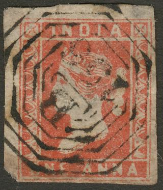 India Burma 1854 Qv 1a Red Die I Black Numeral B156 Postmark Rangoon