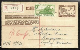 Papua Guinea 1954 Registered Letter Cover Rabaul To Sydney Australia