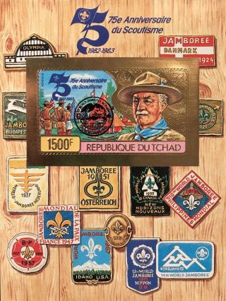 Chad Boy Scouts Gold Foil Imperf Stamp S/s Canada Ovpt 1984 Mnh Baden Powell
