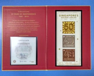 2015 Sg50 Singapore Golden Jubilee Serialized M/s Mnh 22k Gold Foil No: 219/888