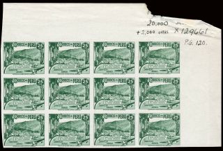 Peru - 25 Cent.  Bl.  12 - Green - Imperforate - " Tarma.  Centro Geogra " - Waterlow