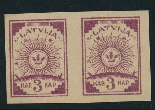 Latvia.  1919.  3 K.  Lilac,  Pair Printed On Coloured Paper
