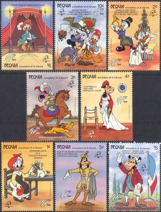 Bequia 1989 French Revolution/disney/mickey/minnie/pluto/cartoons 8v Set (b245b)