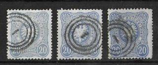 Germany Reich 1880 20 Pf Set Of 3 Colors Michel 42 With Numeral 1 Rare