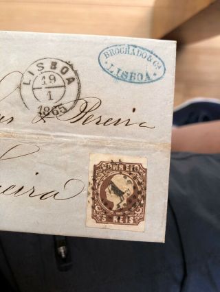 Rare Pair 1865 Lisbon Portugal Folded Letter Postal Cover To Figueira 4