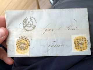 Rare Pair 1865 Lisbon Portugal Folded Letter Postal Cover To Figueira 6