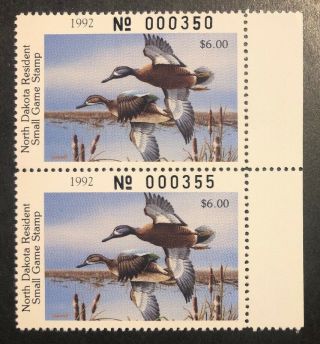 Tdstamps: Us North Dakota Duck Stamps 1992 Nh Og Pair