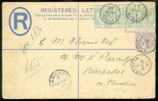 St Lucia : Scarce,  Early 1892 Usage Of Registered Letter Envelope To Barbados.