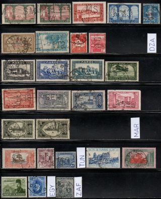 Africa,  Tunis,  Egypt,  Morocco - Firmenlochungen - Stamps Perfin 27 Pcs (afr)