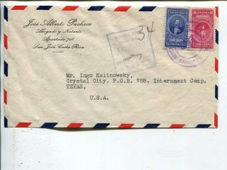 Costa Rica Cover To Internee In Usa 8.  1945.  Us Detained Alien Censor Mark