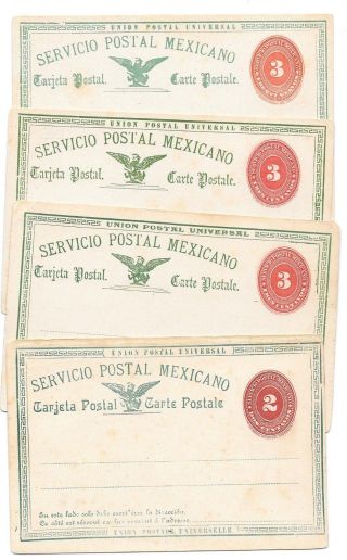 Mexico - Early 1890s - 4 Sightly Different Numeral Postal Cards At Attractive Pric
