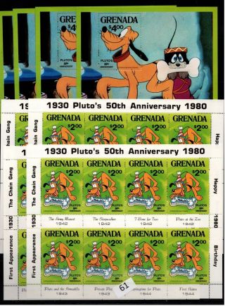 / 4x Grenada - Mnh - Disney - Cartoons - Pluto - Dogs - Birthday