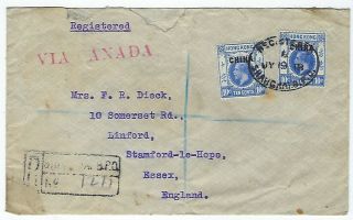 Hong Kong Po China 1918 Registered Cover Shanghai To Uk Via Canada