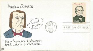2217h President Andrew Johnson Fdc - Carole Murry Hand Painted Cachet - 26 Of 34