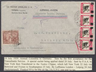 Colombia Airmail To Leipzig; Germany;.  Stamps Both Sides; Cachet; 1939; Scans