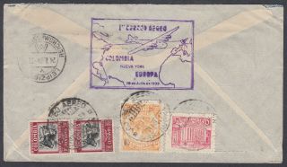 Colombia Airmail to Leipzig; Germany;.  stamps both sides; Cachet; 1939; scans 5
