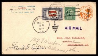 Frank Teixeira Autographed Apo 176 1944 Uprated Stationery Airmail Cover