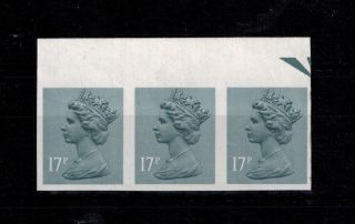 17p Marginal Strip Of 3 Stamp Total Imperf Error Machin Mnh Sg X952 £400