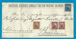 El Salvador Cover 1895 Santa Ana German Consuate To Breslau