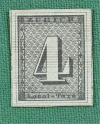 Switzerland Zurich Canton Stamp 1843 - 6 4r Black Sg Z1 H/m No Gum (c77)