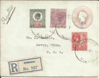 Barbados Mixed Reigns Postal Envelope Hg:bb2a Uprated Sg 96,  172