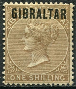 Gibraltar 1886 Bermuda Overprint,  Sg 7,  1s Yellow Brown,  Hinged,  Cv £450