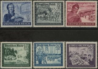 Stamp Germany Mi 888 - 93 Sc B272 - 7 1944 Wwii 3rd Reich Gilder Post Office Mh