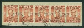 Sth Rhodesia - 1938 Kgvi £50 Revenue.  Strip Of 5 On Piece