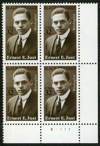 3058 32c Ernest E Just,  Plate Block [b1111 Lr],  Any 4=free