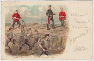 Boer War 1900 Coloured Post Card Of Infantry Constructing Earthwork To London