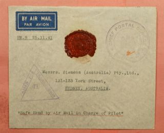 1940s Singapore Airmail To Australia Wwii Censored Safe Hand In Charge Of Pilot