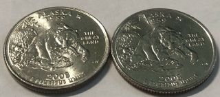 2008 P And D 2 Coin Alaska Statehood Washington Quarters Set In Au