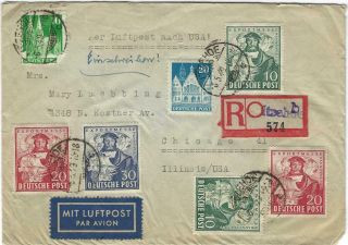 (2407) Stamps 1949 Germany Registered Cover To Usa