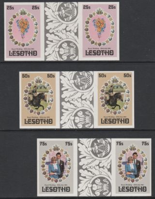 Lesotho 4322 - 1981 Royal Wedding Set Of 3 In Imperf Gutter Pairs Unmounted