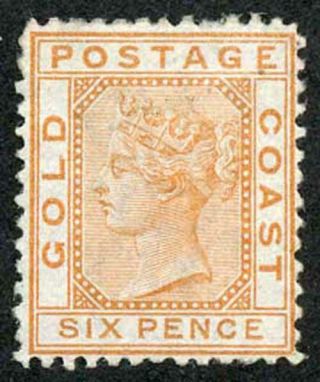 Gold Coast Sg3 1875 - 76 6d Orange Wmk Crown Cc Perf 12 1/2 Regummed