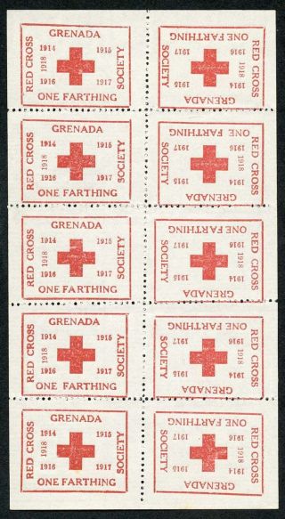 Grenada1914 - 18 1/4d Red Cross Block Of Ten (5x Tete Beche Pairs) (no Gum)