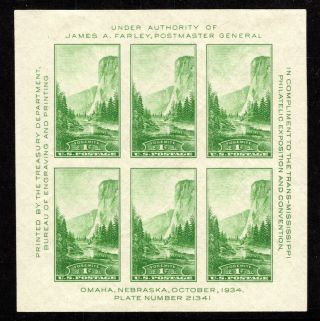 Oas - Cny 5682 U.  S.  769 1935 1¢ Yosemite National Park S/s Mnh