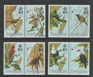 Seychelles 1996 Bird Pairs,  Scott 786 - 793 Mnh,  Scv $20