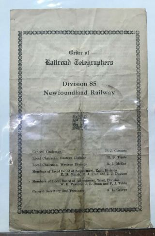 1928 Newfoundland Order Of Railway Telegraphers Booklet Eph98