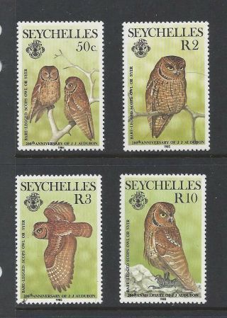 Seychelles 1985 Owls Set,  Scott 559 - 562 Mnh,  Scv $20