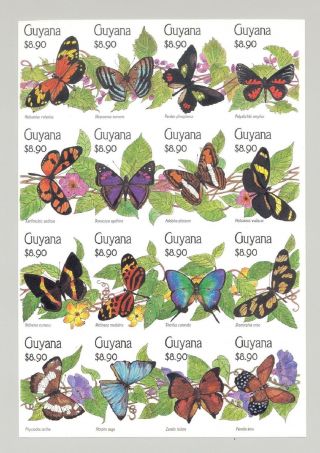 Guyana 2343 Butterflies 1v M/s Of 16 Imperf Proof,  Unissued Denomination