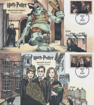 4825 - 4844 Harry Potter Set Of 20 Hand Painted Fred Collins Cachet First Day Cov