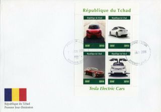 Chad 2019 Fdc Tesla Electric Cars 4v M/s Cover Transport Stamps