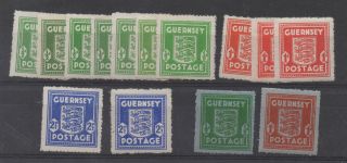 Guernsey.  Complete Set X 14 War Occupation Issues Inc Shade Varieties.  Fine Mnh.